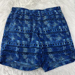 LL bean mens blue geo pattern swim shorts trunks size XL elastic waist tie